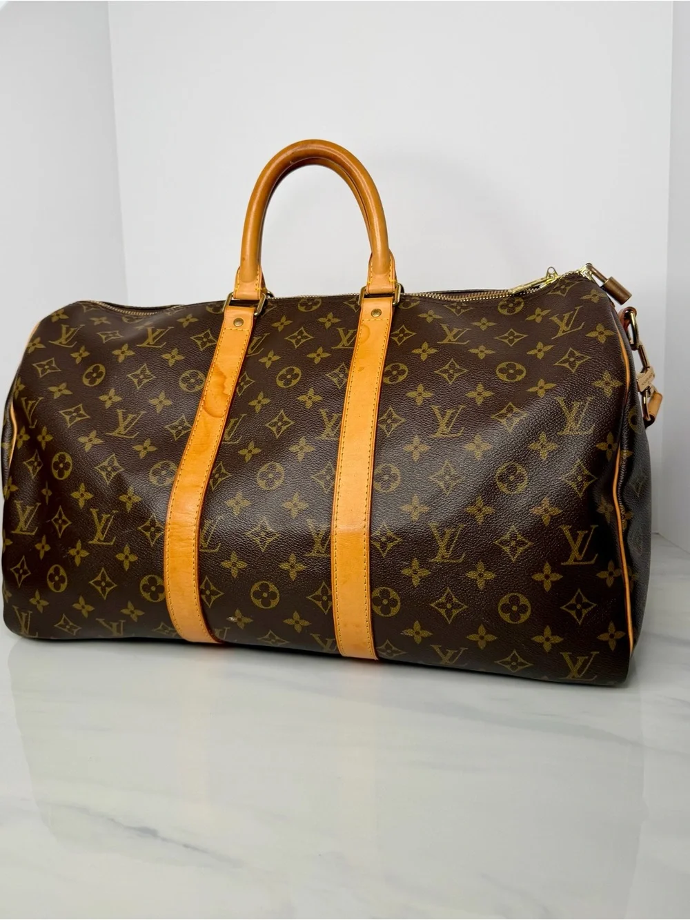 Louis Vuitton Keepall Bandoulière 50 Monogram Canvas Travel Bag w/ Strap